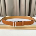 1:1  Hermes Orange Leather Belt with Silver 'H' buckle Needle Buckle 3.5cm